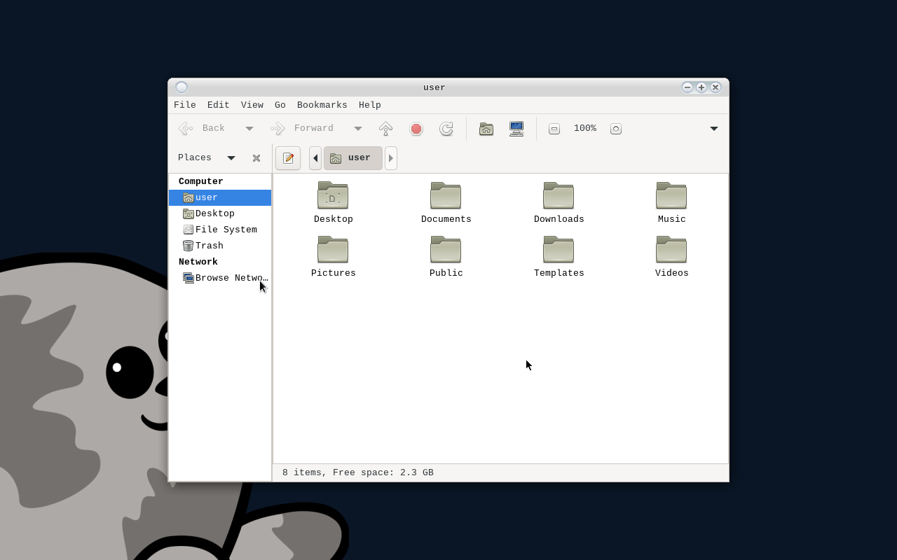 Gloire running MATE’s file manager, caja