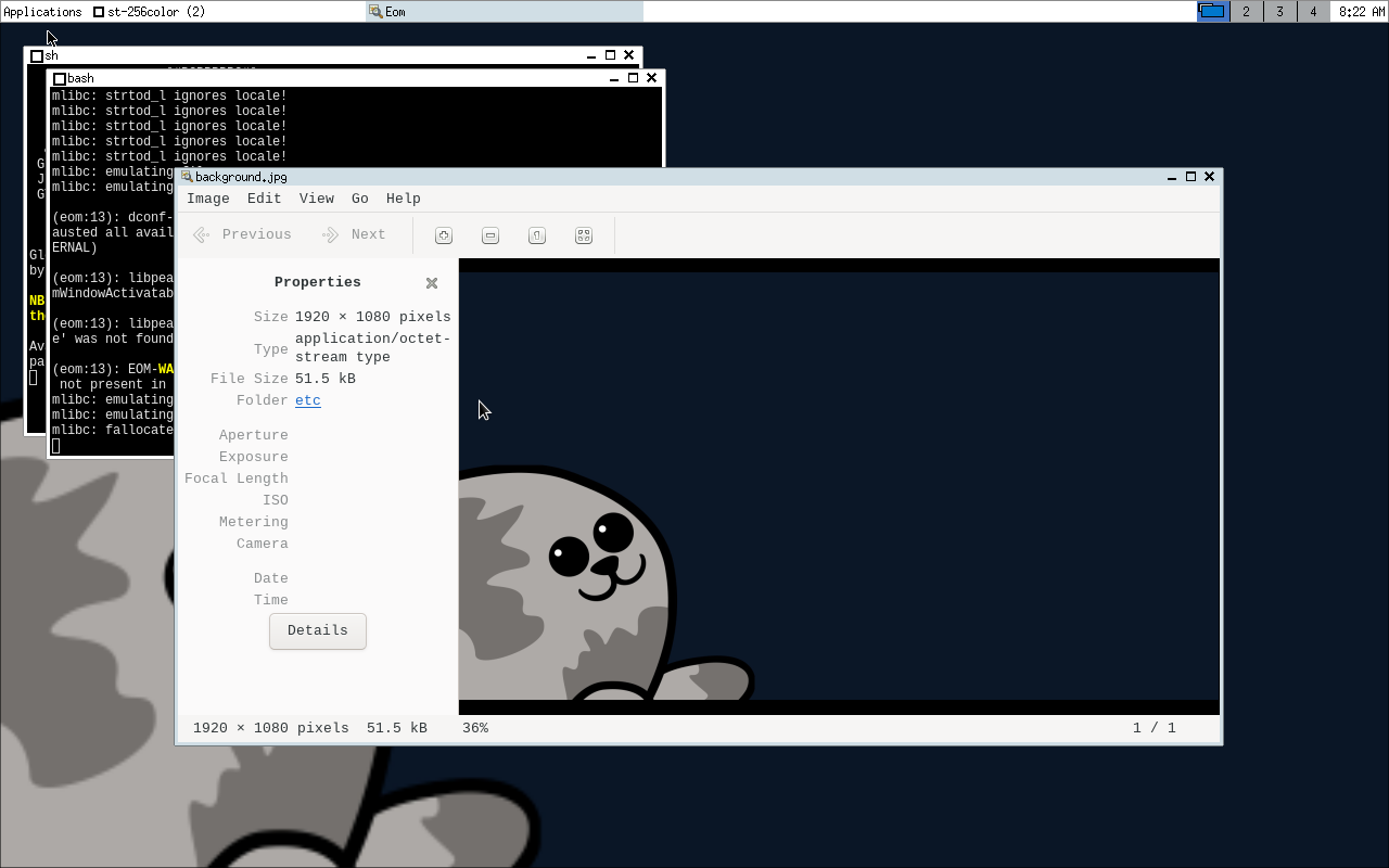 Gloire running MATE’s image viewer, eom