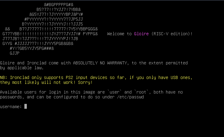 Gloire booting TTY on RISC-V